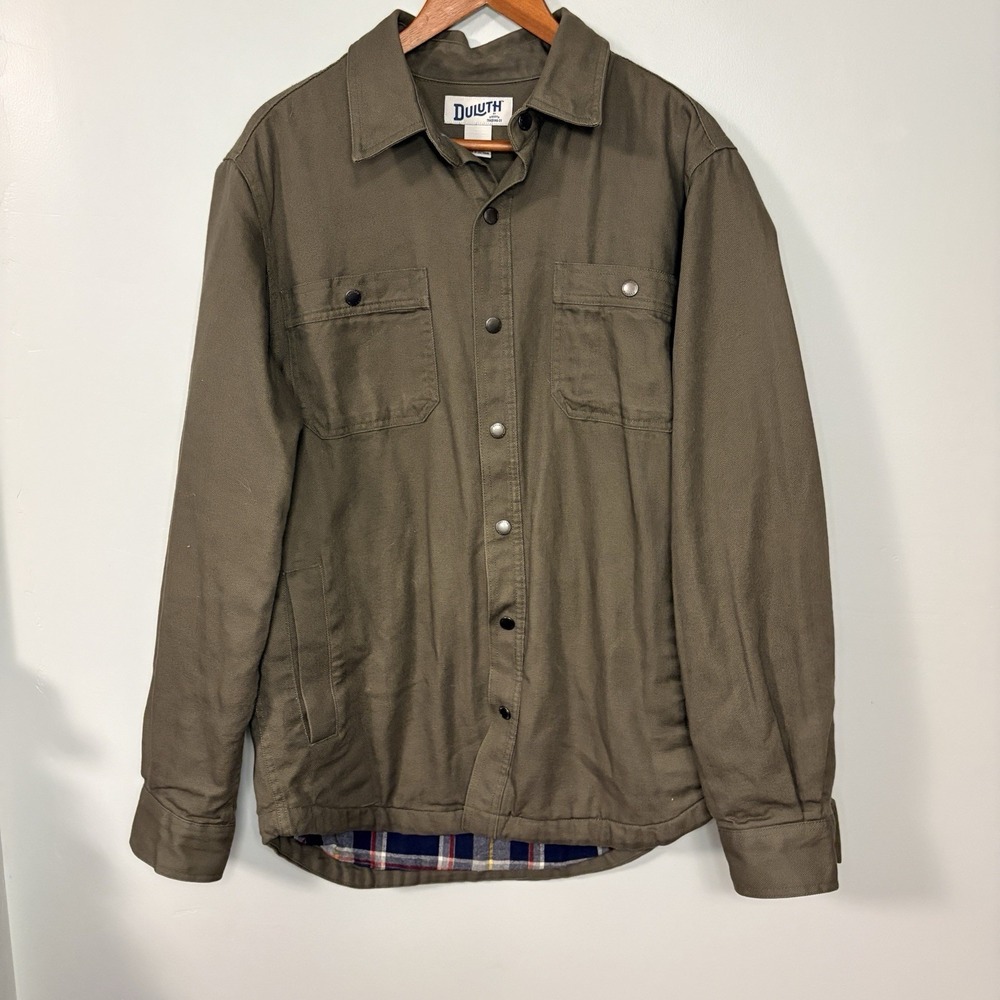 Duluth Trading Co Fire Hose Jacket Flannel Lined, Size M Olive Green